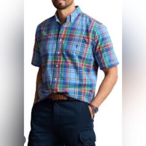 Ralph Lauren Classic Oxford Plaid Short Sleeve Shirt | Multicolor | Size Large